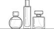 © Taha - Minimalist line art illustration showcasing three distinct glass perfume bottles with shiny highlights suggesting luxury fragrance presentation on a clean background