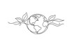 © Railrroad - 'Healthy planet'. Minimalistic one-line drawing earth surrounded by leaves and fresh air lines, seamless