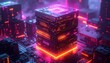 © AdakahMancing - Futuristic Neon Server Stack in Dark Data Center