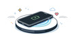 © Coosh448 - Minimalist Wireless Charging. Wireless charger pad. A minimalist wireless charging pad with a smartphone resting on it, soft glowing rings indicating active