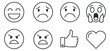 © vadymstock - A set of emotion icons featuring happy, sad, angry, surprised, thumbs up, and heart symbols in a minimalist black and white vector style, suitable for communication and user interface designs