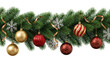 © MD - Holiday Evergreen Garland Decorated with Red and Gold Ornaments and Silver Snowflakes