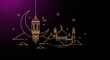 © vecto club - Elegant gold line art illustration depicting a mosque silhouette beneath the crescent moon and lantern