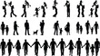 © Salman - Collection of happy family silhouette illustrations showing parents and children playing, walking, holding hands, and spending quality time together isolated on white background