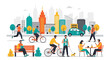© punduh - Urban Lifestyle: People Enjoying City Life, Cycling, Jogging, Relaxing Outdoors