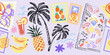 © Piku - Tropical fruit and palm tree illustrations on a pastel purple background
