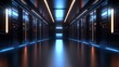 © Ndoomyim - Vast computer server room hallway with endless rows of data storage racks modern data center hallway filled with server racks.