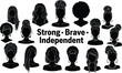 © MDSULTAN - Strong brave independent women illustration, diverse hairstyles silhouettes, female  cultural diversity vector illustration