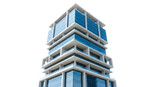 Modern blue glass skyscraper isolated PNG, contemporary architecture with clean lines and geometric design for urban development projects