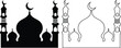 © Muhammad - Ramadan mosque silhouette icon set with crescent moon in flat and outline style, Islamic mosque skyline collection, black monochrome vector illustration isolated on transparent background