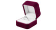 © Irina - Elegant diamond solitaire ring in a purple velvet box isolated PNG, engagement jewelry for wedding proposal on transparent background