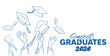© Hanna Aibetova - Congrats Graduates 2026. Doodle illustration of Graduation caps in the air and students hands. Ideal for graduation cards, banners, posters, school events, and education concepts.