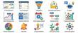 © eclipse - Set of colorful flat design business icons representing sales AI, CRM pipeline, lead nurturing, customer segmentation, and marketing automation for modern enterprise management