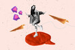 © deagreez - Poster sketch image photo collage of happy blogger girl stand bubble communication paper plane heart feedback influencer