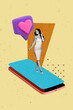 © deagreez - Composite zine art pop trend collage of happy glamour girl walk phone like notification popular blogger reaction feedback