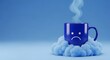 © Yusuf - Angry steaming blue coffee mug on a fluffy cloud, 3D minimal concept for bad mood, frustration, or stress.