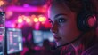 © COK House - A girl wearing headphones with a microphone, immersed in virtual communication, embodies the dynamics of modern online communication, which would be a perfect thematic backdrop