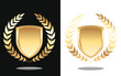 © Danidesign.id - golden colored shield shape vector that looks cool and strong with black and white colored background