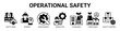 © santerabos - Operational Safety web banner icon vector illustration concept with icon of safety gear, worker, maintenance, inspection, standards, compliance, and quality control.