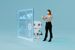 © Rendara Studio - 3D robot assistant with woman in data analysis scene