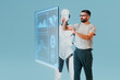 © Rendara Studio - 3D human and robot in digital workspace interface