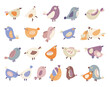 © palau83 - Bird character set in scandinavian style, flying cartoon animals and wings in cute pose for themed decorative use for your illustration and creative designs projects