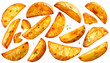 © MDMrl - potato wedges on white background, top view, crispy potato wedges isolated on transp