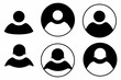 © Amin Rois - Minimalist user profile avatar icon set featuring male and female silhouettes in circle and outline styles. Professional vector symbol for web, app UI, and social media account interface design