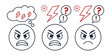 © Riya - Three faces expressing confusion, frustration, and anger with thought and lightning bolts.