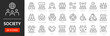 © Comauthor - Society line icon set. Editable Stroke. Community, people, cooperation, unity, social, network - stock vector.