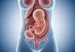 © Photon - A transparent illustration of a pregnant woman's torso showing a fetus in the womb from a frontal viewpoint