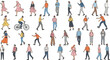 © Kharshad Creative - People walking illustration set featuring men and women in casual outfits showing everyday movement and urban lifestyle in flat vector style
