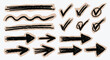 © MH HASIB - Cut out crayon arrows and checkmarks set with a black crayon and marker texture in a rough sketch style. A vector collection for creating checklists, presentations, and creative design projects.