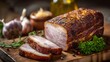 © SibteHUSSAIN - Rich aroma of smoked Croatian Meat game Pork wafting tender crust fill air savory nostalgia clean professional stock photo sharp macro photography style cinematic realism ultra photorealistic no text