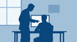 © David - Silhouette of a boss pointing at an employee sitting at a desk with a computer, illustrating workplace conflict, pressure, blame, and corporate hierarchy