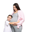 © New Africa - Pregnant woman and her daughter on white background