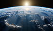 © Bernt Moss/Stocksy - Sunset above planet earth with cumulonimbus clouds