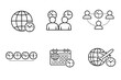 © VectorGomes - Set of six world time icons in line style. Editable stroke vector collection designed for UI, time zones, global calendars and international workflow tools.