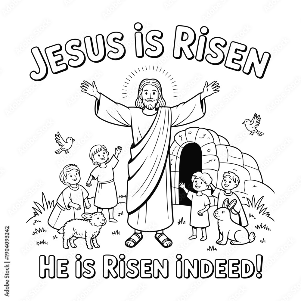 Jesus is risen coloring page outline Stock Vector | Adobe Stock