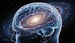 © CrazyJuke - Cosmic Thoughts: An imaginative depiction of a human head and brain, integrated with the swirling patterns of a galaxy, symbolizing the vastness of human thought and the universe.