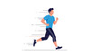© Shakil - Dynamic illustration of a male runner in a blue shirt and black leggings with speed lines for athletic motion and high performance concepts.