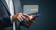 © AKLIMA - A man in a business suit interacts with a mobile device and a digital interface
