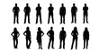 © Zaheer - Collection of diverse male and female standing human figure silhouettes in various casual and business poses isolated on a white background for graphic design use