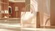 © Vader Stocker - Beige Shopping Bag in Modern Minimalist Store Interior with Soft Lighting