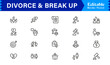 © MDSalim - Divorce And Break Up Professional Line Icon Set, Modern Minimal Editable Vector Collection Of Heartbreak, Separation, Legal Papers, Dispute, Sadness, Emotions
