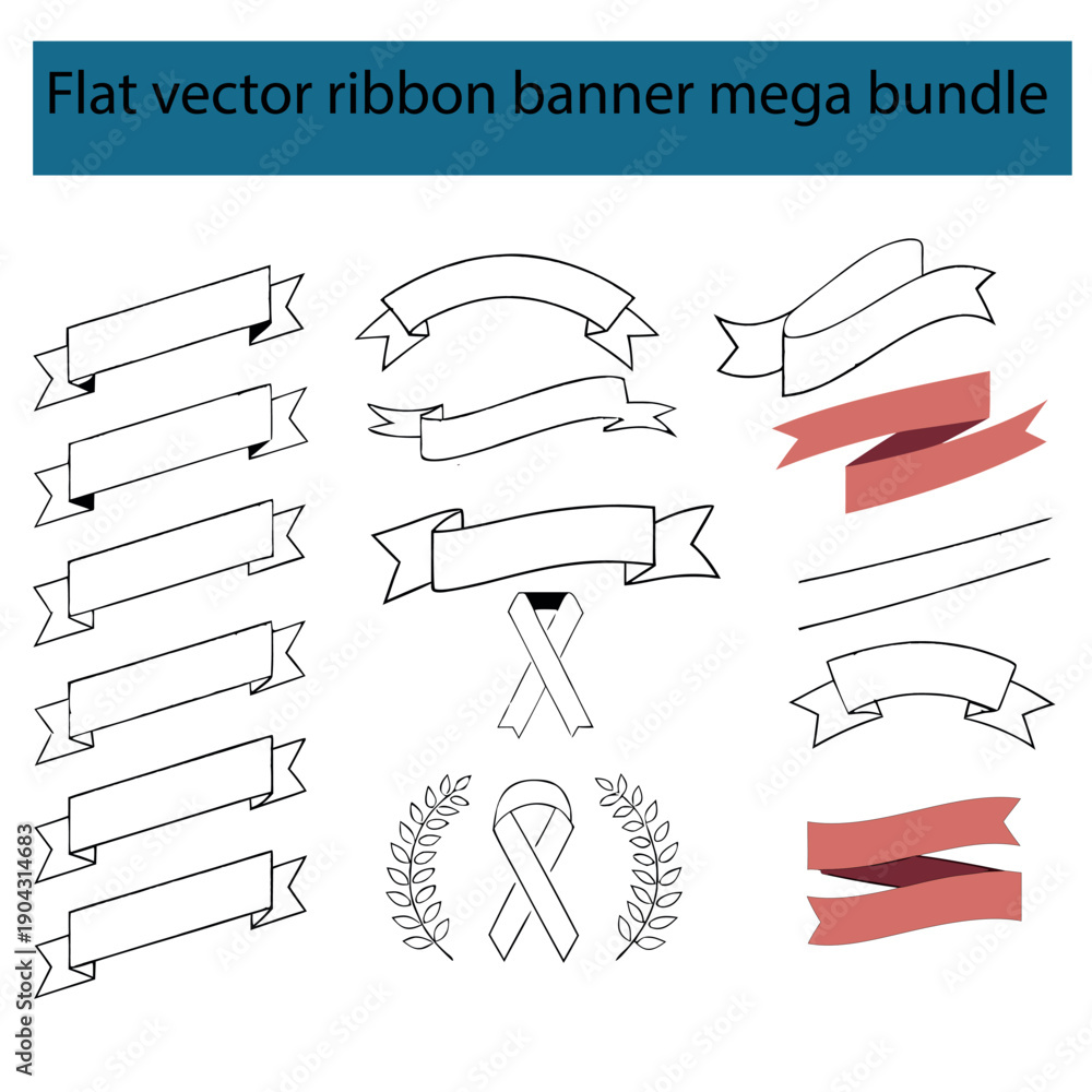 50 Ribbon Banner Mega Pack – Retro, Flat and Outline Vector Collection ...