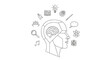 © Shani - Vector illustration of a human head with brain and creative thought icons, for website or presentation, isolated on transparent background, png