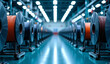 © miracle - Cable spools line factory floor, industrial manufacturing plant produces network wires for modern communication systems and digital infrastructure.
