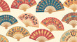 © Maureen - Collection of ornate, colorful folding fans with intricate patterns and designs