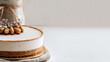 © dhea - National Coconut Cream Pie Day, Minimal Coconut Cream Cheesecake Style Dessert with Coconut Topping on Neutral Background for Food Branding
